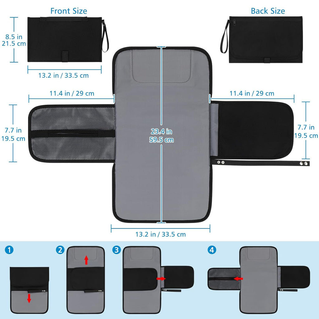 Accmor Portable Diaper Changing Pad, Waterproof Baby Changing Mat, Baby Diaper Changing Pad for Travel, Black