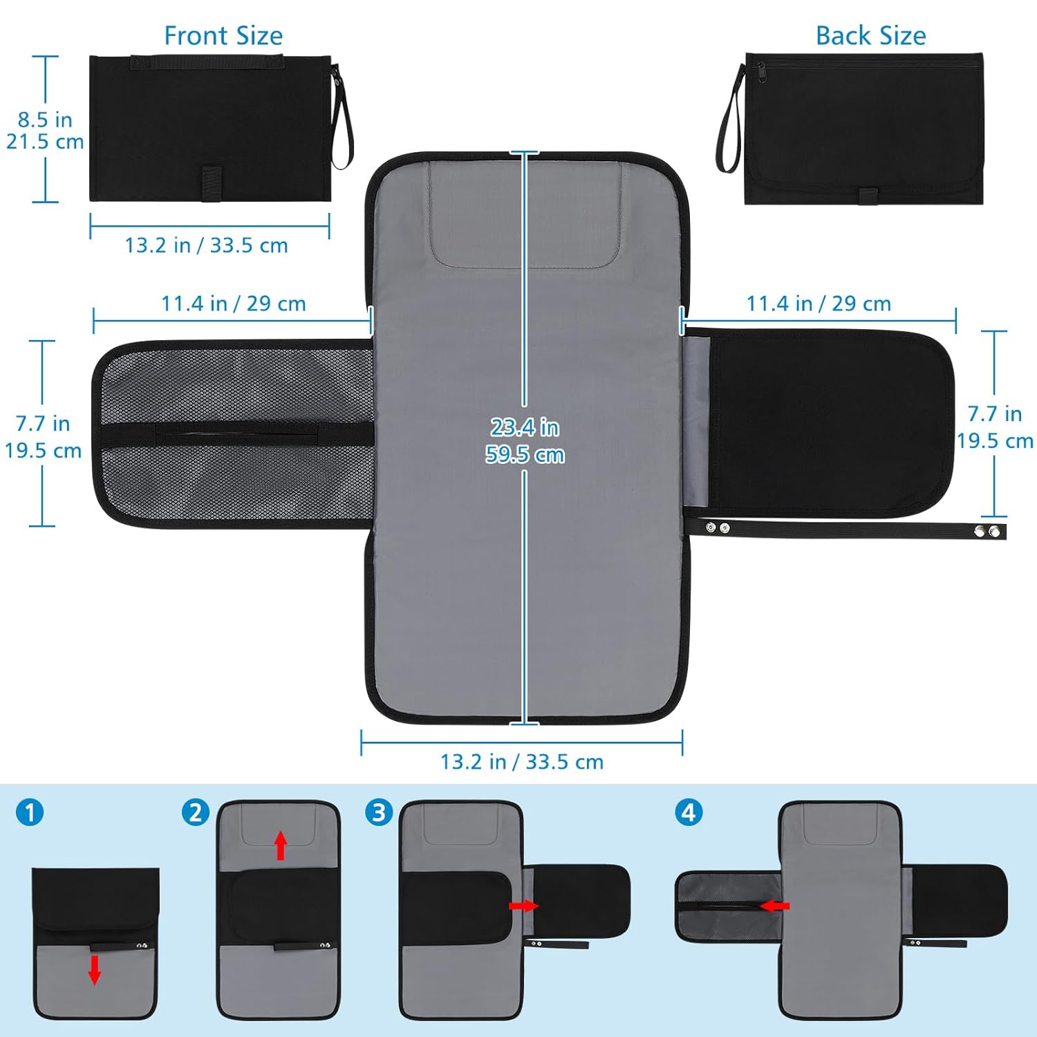 Accmor Portable Diaper Changing Pad, Waterproof Baby Changing Mat, Baby Diaper Changing Pad for Travel, Black