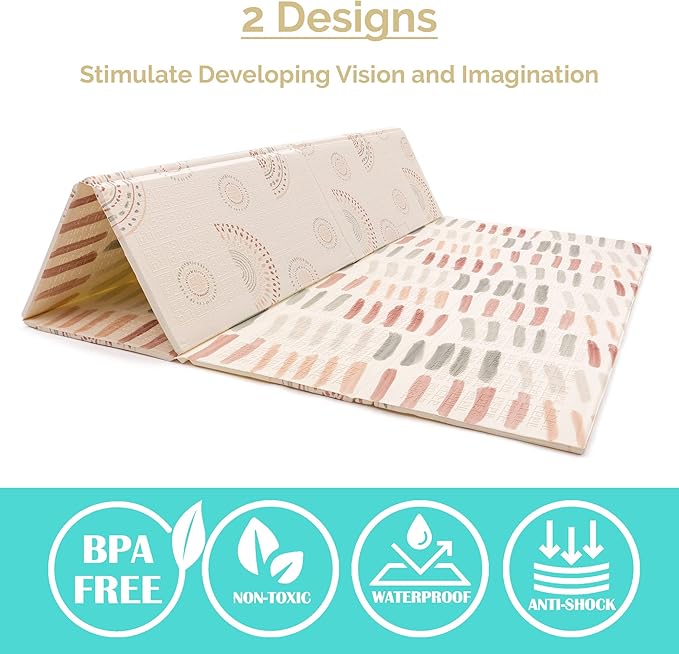JumpOff Jo - Extra Large Waterproof Foam Padded Play Mat for Infants, Babies, Toddlers, Play Pens & Tummy Time, Foldable Activity Mat, 77 x 70 x 0.6 inches-BubblyBeeBaby