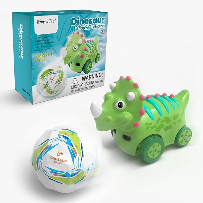 Interactive Dinosaur Toy Car, Electronic Dinosaur Car with Smart Follow Ball and Gesture Control, Rechargeable, Dino Toys for 3 Year Old Boys Girls and Toddlers,Boy Toys Age 3,4,5 and Up-BubblyBeeBaby