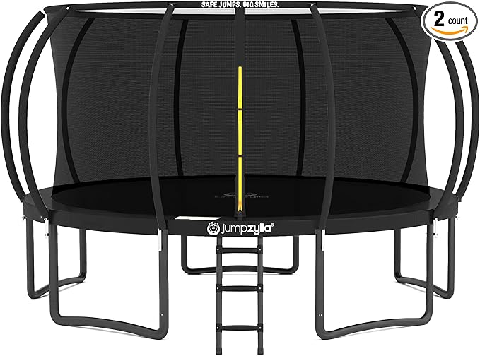 JUMPZYLLA Trampoline Outdoor 8FT 10FT 12FT 14FT 15FT 16FT with Enclosure and Ladder, ASTM Approved Recreational Trampoline for Kids and Adults, Anti-Rust Coated Frame-BubblyBeeBaby