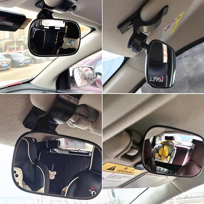 Car Interior Rearview Baby Mirror, Universal Wide Angle Convex Mirrors Clip On Mirror for Infant Toddler Child Backseat, 360° Freely Adjustable. (Black)-BubblyBeeBaby
