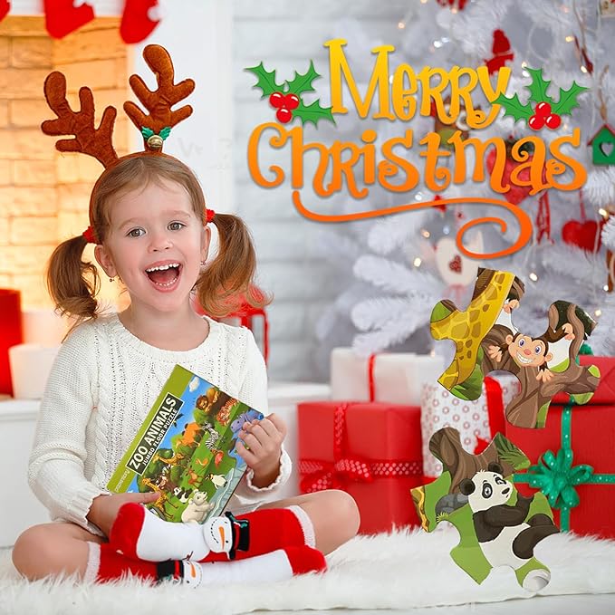 Jumbo Floor Puzzle for Kids, Large Jigsaw Puzzles 35 Piece for Kids Ages 3-5,Preschool Learning & Education Toys, Gifts for 4-8 Year Old Boys and Girls (Grassland Animal)-BubblyBeeBaby