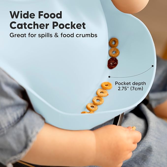 KeaBabies 2-Pack Silicone Baby Bibs for Eating - Sturdy Food-Grade Silicone Bibs for Babies Girl, Boy, Large Food Catcher, Clean & Put On Easily, Waterproof Toddler Feeding Essentials (Ocean)-BubblyBeeBaby