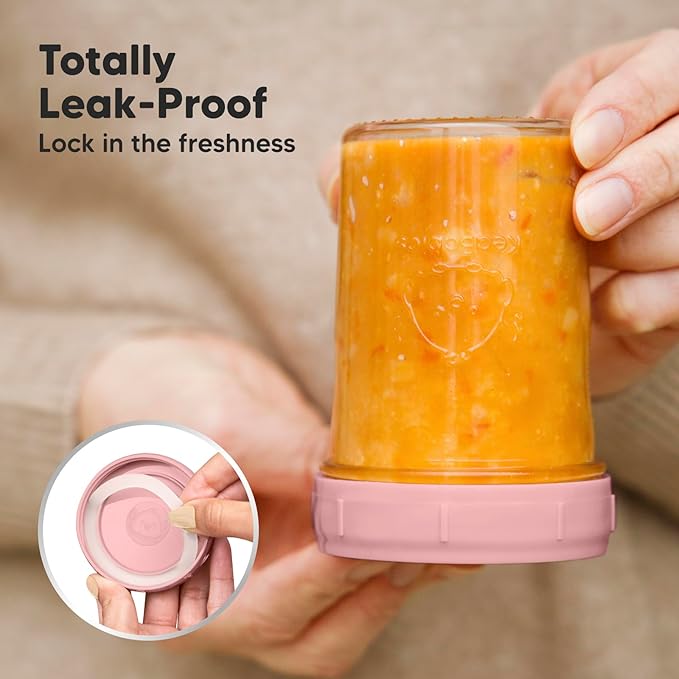 KeaBabies 4pk 8oz & 4pk 4oz Glass Baby Food Containers with Lids - Leak-Proof, Microwavable Small Glass Jars,Baby Purees & Toddler Snack Storage Containers,BPA-Free,Dishwasher & Freezer Safe(Roseate)-BubblyBeeBaby