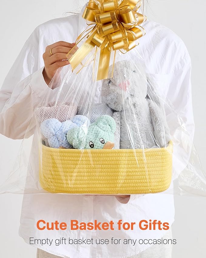 KALLAX Small Woven Basket, 12 x 8 x 4.5 Inches, Storage Basket for Organizing, Cute Small Rope Shelf Closet Cube Storage Bins Baskets for Shelves, Dog Toy Gift Baskets Empty, 3 Pack Yellow-BubblyBeeBaby