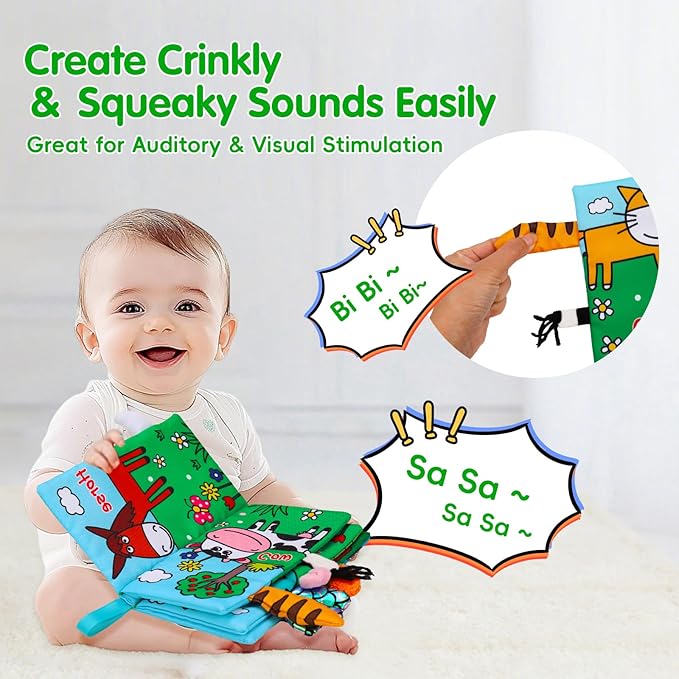 2 PCS High Contrast Crinkle Baby Books 0-6 Months Interactive Sensory Baby Toys 9-12 Month Montessori Activities Touch Feel Infant Book 0-3-6 Month Car Seat Travel Essentials Newborn Development Gift-BubblyBeeBaby