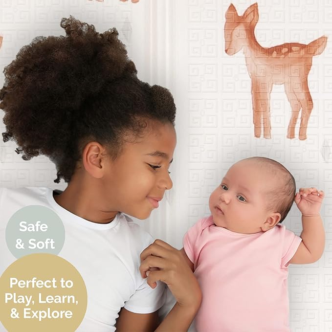 JumpOff Jo - Extra Large Waterproof Foam Padded Play Mat for Infants, Babies, Toddlers, Play Pens & Tummy Time, Foldable Activity Mat, 77 x 70 x 0.6 inches-BubblyBeeBaby