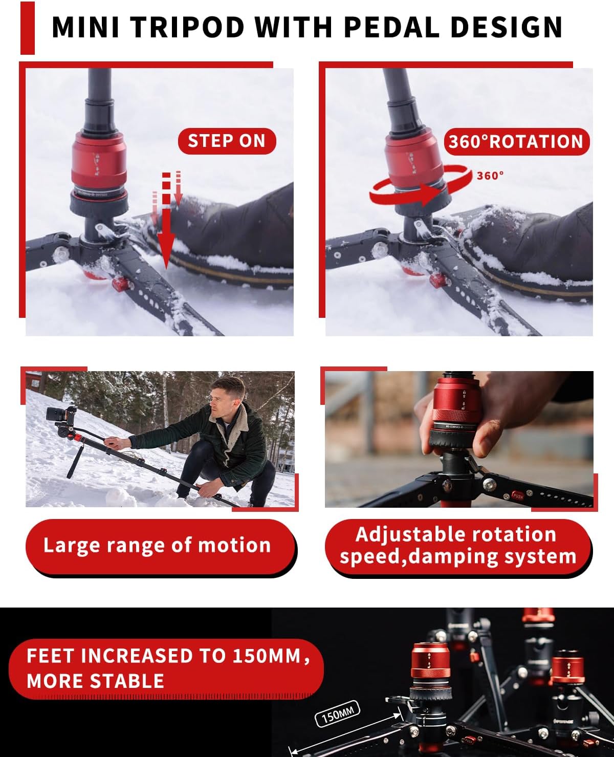 IFOOTAGE 71”Carbon Fiber Monopod with Feet Cobra 3 Monopod C180F-P,Pedal Base Tripod CB3 Base-P Low Profile,for Sony,Nikon,DSLR,Max.Payload 17.64lb/8KG
