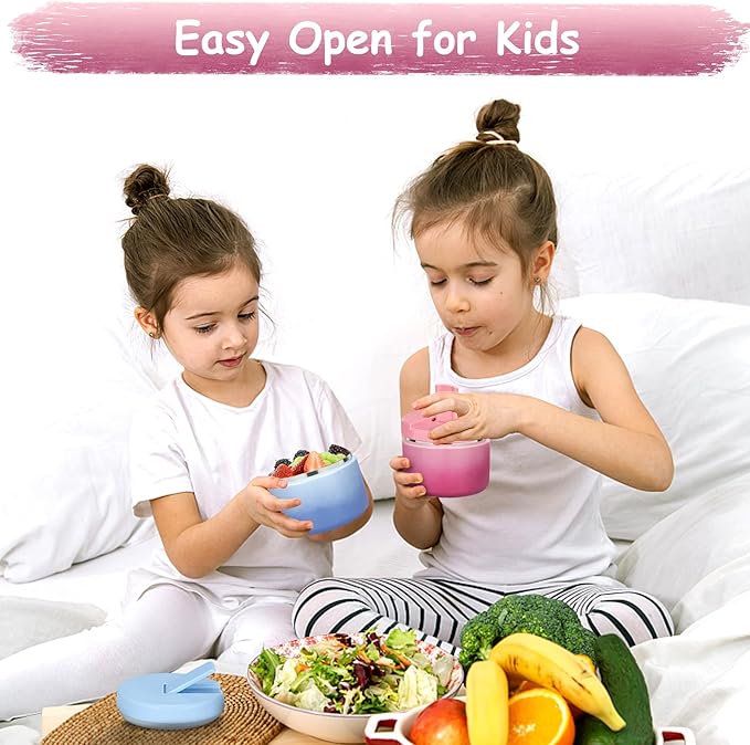 12oz Insulated Vacuum Food Jar with Buckle Lid Wide Mouth Soup Thermo for Hot Food Kids Leakproof Stainless Steel Lunch Container (Gradient Pink, 12OZ)-BubblyBeeBaby