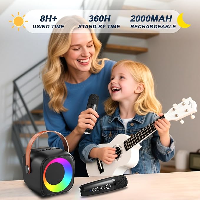 Karaoke Machine for Kids Adults, Portable Bluetooth Speaker with 2 Wireless Microphones, Portable Speaker Mini Karaoke Microphone for Home Party Birthday Gift for Girls Boys-BubblyBeeBaby