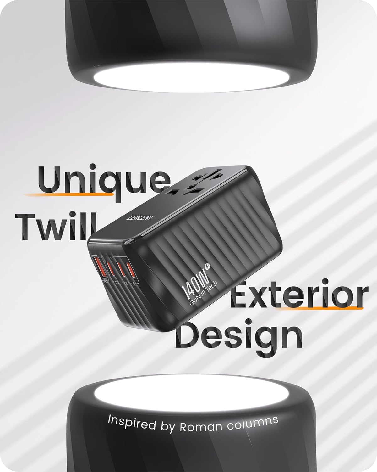 LENCENT 140W Universal Travel Adapter, International Plug Adaptor, GaN Fast Charger with 3 Type C+1 USB A, All in One Travel Essentials, Worldwide Outlet Converter for US to European EU UK AUS, Black