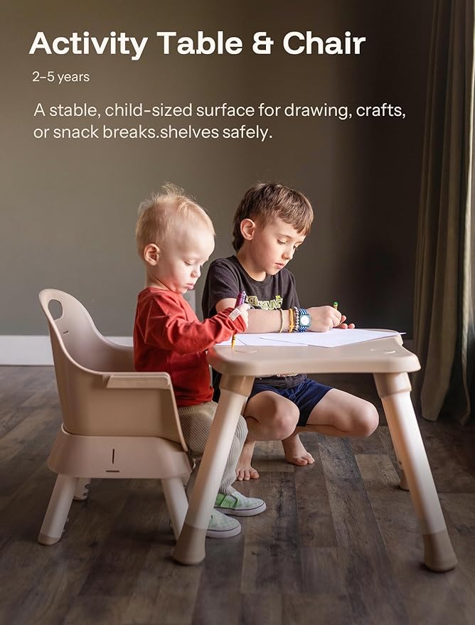 HARPPA 6 in 1 Baby High Chair, Convertible Infant Feeding Chair for Babies & Toddlers Table, Dining Booster Seat with Removable Tray, Khaki-BubblyBeeBaby