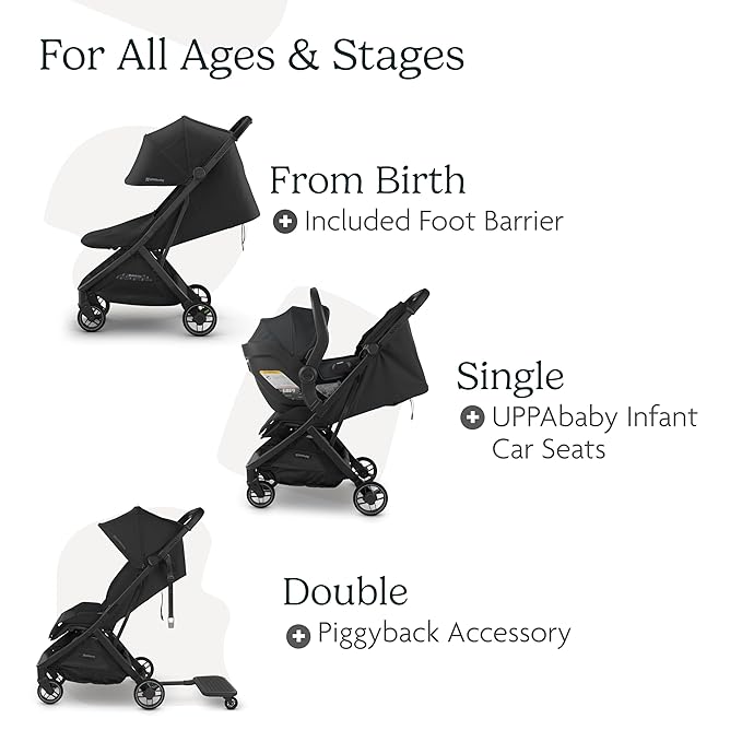 UPPAbaby Minu V3 Travel Stroller | Lightweight + Compact Design | One-Hand Fold + Unfold | from Birth + Overhead Compatible | Greyson (Charcoal Mélange/Carbon Frame/Saddle Leather)-BubblyBeeBaby