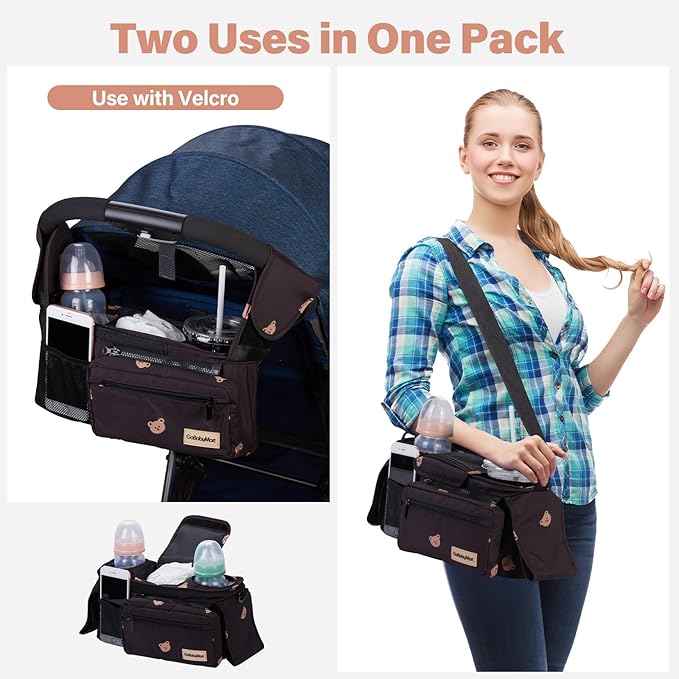 Universal Stroller Organizer with Cup Holders, Detachable Wristlet | Fits All Strollers | Stroller Diaper Bag Organizer with Phone Pocket, Insulated Bottle Holder & Storage Compartments-BubblyBeeBaby