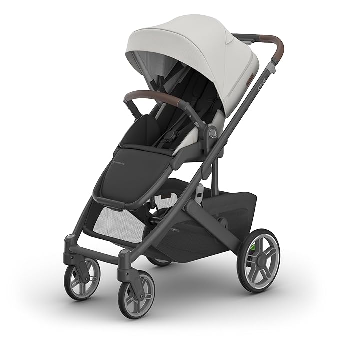 UPPAbaby Cruz V3 Stroller - from Birth + Car Seat Compatible - Full-Size, Reversible Seat - Infant Insert, Bug and Rain Shields Included - Savannah (Pearl Gray Jacquard/Carbon Frame/Chestnut Leather)-BubblyBeeBaby