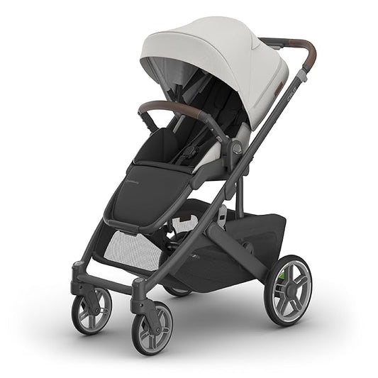 UPPAbaby Cruz V3 Stroller - from Birth + Car Seat Compatible - Full-Size, Reversible Seat - Infant Insert, Bug and Rain Shields Included - Savannah (Pearl Gray Jacquard/Carbon Frame/Chestnut Leather)-BubblyBeeBaby