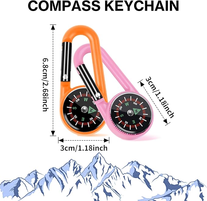 12 Pcs Mini Compass Keychain for Kids Bulk, Small Pocket Magnetic Compass Survival Hiking for Outdoor Survival Camping Party Backpacking Accessory-BubblyBeeBaby