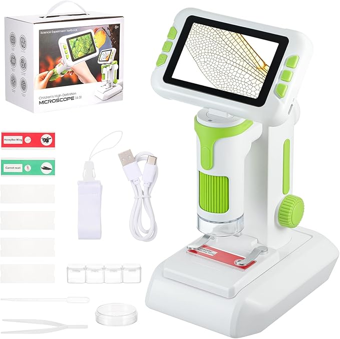 1600X Digital Microscope for Kids, Upgraded Portable Microscope with 4.0 inch HD Screen, 2-in-1 Desktop Handheld Miniscope Rechargeable Student Education Science Microscopes Gift for Kids-BubblyBeeBaby