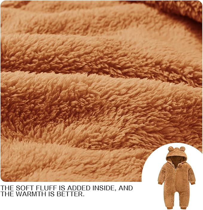 Baby Fleece Jumpsuits Infant Bear Ear Snowsuit Newborn Hooded Romper Warm Coat-BubblyBeeBaby