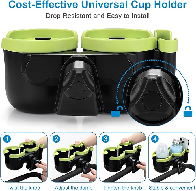 Accmor Stroller Cup Holder with Phone Holder, Bike Cup Holder, Universal Cup Holder for Uppababy Nuna Doona Strollers, 2-in-1 Cup Phone Holder for Stroller, Bike, Wheelchair, Walker, Scooter-BubblyBeeBaby
