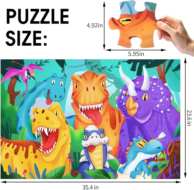 Jumbo Floor Puzzle for Kids Dinosaur Jigsaw Large Puzzles 48 Piece Ages 3-6 for Toddler Children Learning Preschool Educational Intellectual Development Toys 4-8 Years Old Easter Gift for Boy and Girl-BubblyBeeBaby