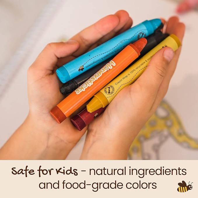 Honeysticks Jumbo Crayons (16 Pack) - Non Toxic Crayons - 100% Pure Beeswax and Food Grade Colors - 16 Bright Colors - Large, Easy to Hold and Use - Preschool Art Supplies for Toddlers/Kids 3-5, 4-8-BubblyBeeBaby