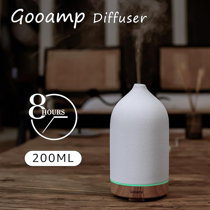 200ML Ceramic Essential Oil Diffuser - Ultrasonic Aromatherapy & Humidifier with 7-Color LED Lights, Auto Shut-Off, Wood Grain Base, 1H/3H/6H Timer | Scent for Home, Office, Yoga-BubblyBeeBaby