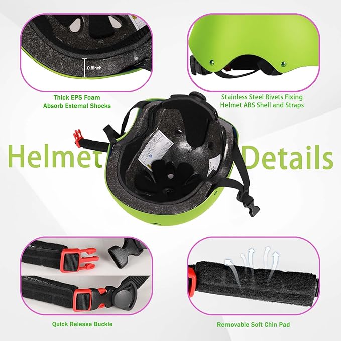 Kids Bike Helmet Set Adjustable Helmet for Ages 3-15 Kids Toddler Boys Girls Youth, Multi-Sport Bicycle Skateboarding Football Rollerskating Scooter Rollerblade Balance Bike Helmets-BubblyBeeBaby