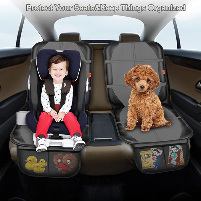 Car Seat Protector,2 Pack Automotive Seat Protectors Baby Carseat Pad Waterproof & Durable 600D Fabric for Child Baby Car Seat Mat Vehicle Pet Cover 2 Storage Pockets (2 Pack Gray)-BubblyBeeBaby