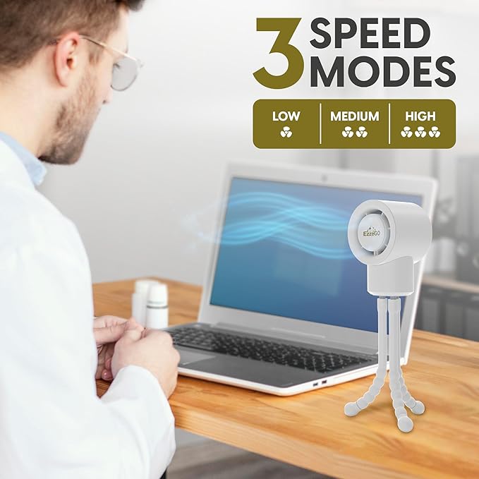 Portable Mini Travel Stroller Fan - Battery Operated, Clip On, Small, Handheld, Rotating, Rechargeable, Personal Fan with Flexible Tripod, 3 Speeds for Baby Crib, Bed Car, Seat Treadmill-BubblyBeeBaby