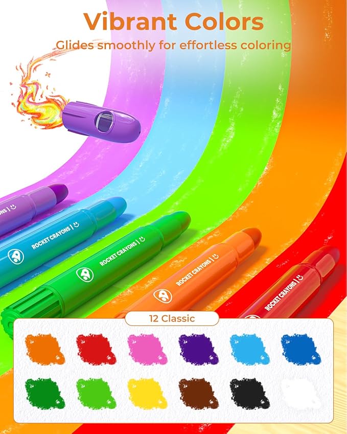 12 Colors Twist Crayons for Toddlers 1-3, Non-Toxic Washable Crayons for Ages 4-8 with Storage Bucket, Ultra-Silky and Easy to Hold Art Supplies, Ideal Coloring Gift for Boys and Girls-BubblyBeeBaby