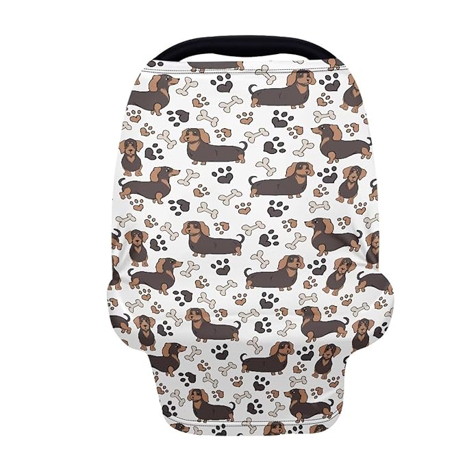 Binienty Cozy Car Seat Covers for Babies Boys Girls,Dachshund Dog Paw Stretchy Infants Carseat Canopies,Baby Shower Gifts-BubblyBeeBaby