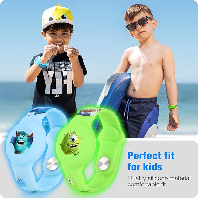 2 Pack AirTag Bracelet for Kids, Waterproof Cute Cartoon Air tag Holder Kids with Watch Band Design, Full Coverage Anti-Lost Silicone Airtag Hidden Accessories for Children (Luminous Version)-BubblyBeeBaby