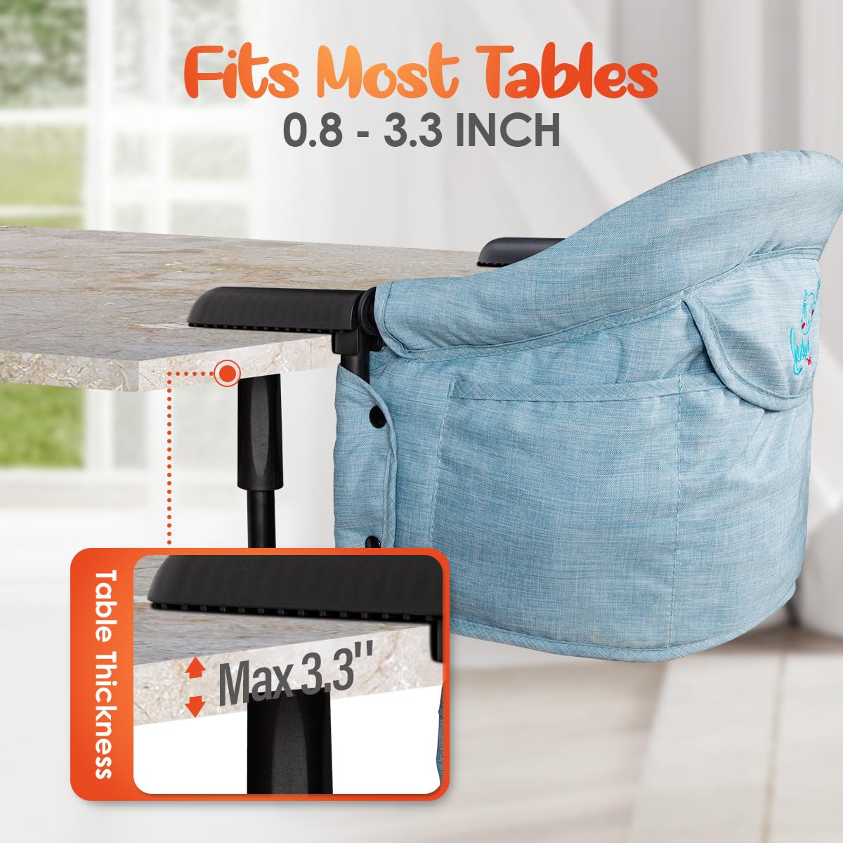 Hook On Chair with Removable Dining Tray,Portable Hook-On Chairs with Storage Bag,for Home and Travel(Sky Blue)