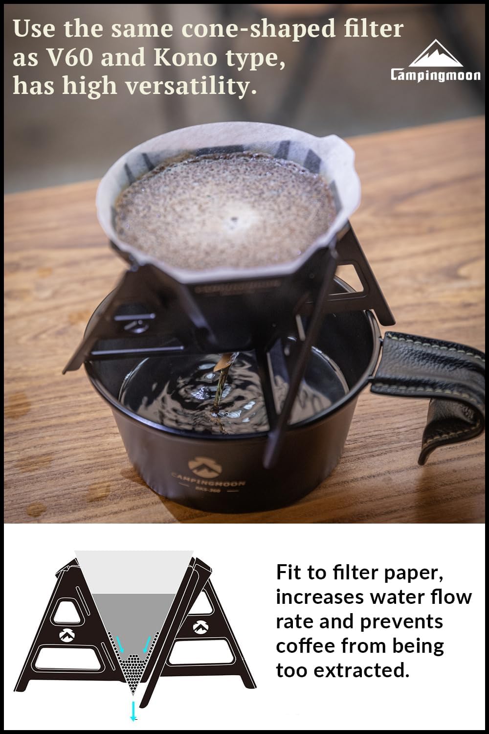 CAMPINGMOON Collapsible Coffee Dripper Pour Over Camping Outdoor 304 Stainless Steel Black BKCOF-01