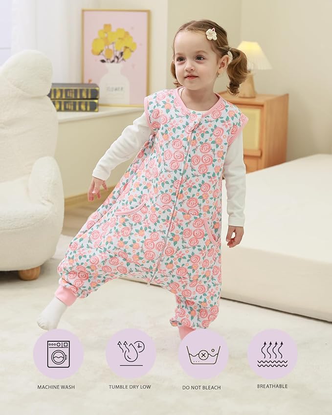 HOMEAL 1.0Tog Sleep Sack with Feet, Toddler Sleep Sacks 3T-5T, Pink Rose-BubblyBeeBaby