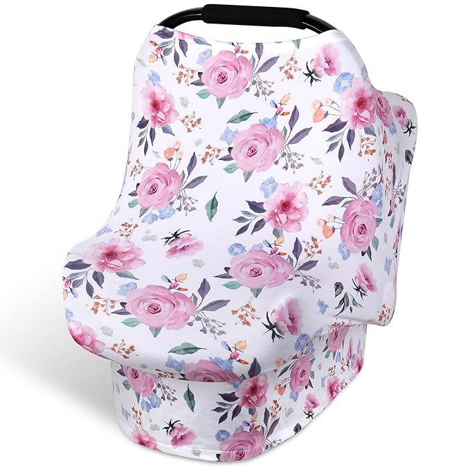 Rquite All-in-1 Car Seat Cover Baby, Carseat Covers for Girl Boy, Stretchy Soft Infant Car Seat Cover, Multi-use Baby Carrier Cover, Car Seat Canopy, Stroller Sun Shade, Nursing Breastfeeding Cover-BubblyBeeBaby