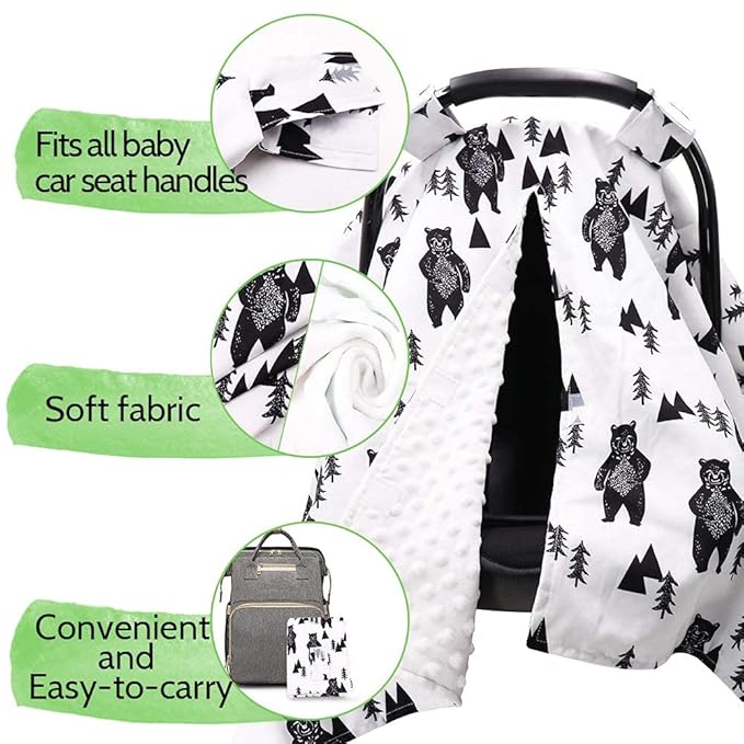 TANOFAR Carseat Covers Baby Boy & Girl, Peekaboo Opening Infant Car Seat Cover for Winter, Warm & Cozy, Bear-BubblyBeeBaby