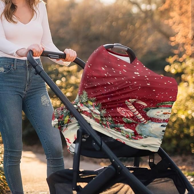 Binienty Snowman Car Seat Covers for Baby Boys Girls Infants,Christmas Snowman Carseat Canopy Cover Stretchy Breathable Babies Stroller Cover Canopies,Baby Shower Gifts-BubblyBeeBaby