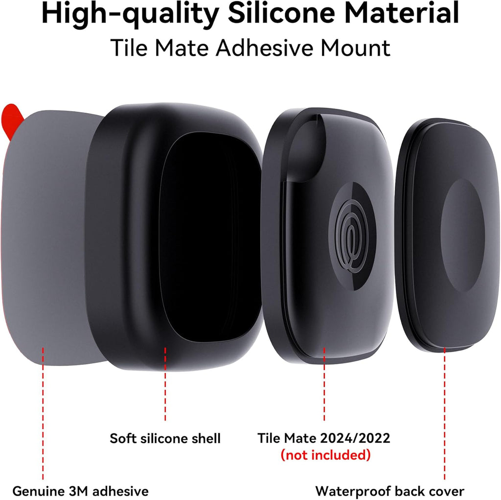 4 Pack for Tile Life360 Mate 2024/2022 Bluetooth Tracker Adhesive Mount, Silicone Waterproof Case with 3M Adhesive Sticker Stick on Car/Bike/Luggage, Hidden Tile Mate Full Protective Holder Anti-Lost