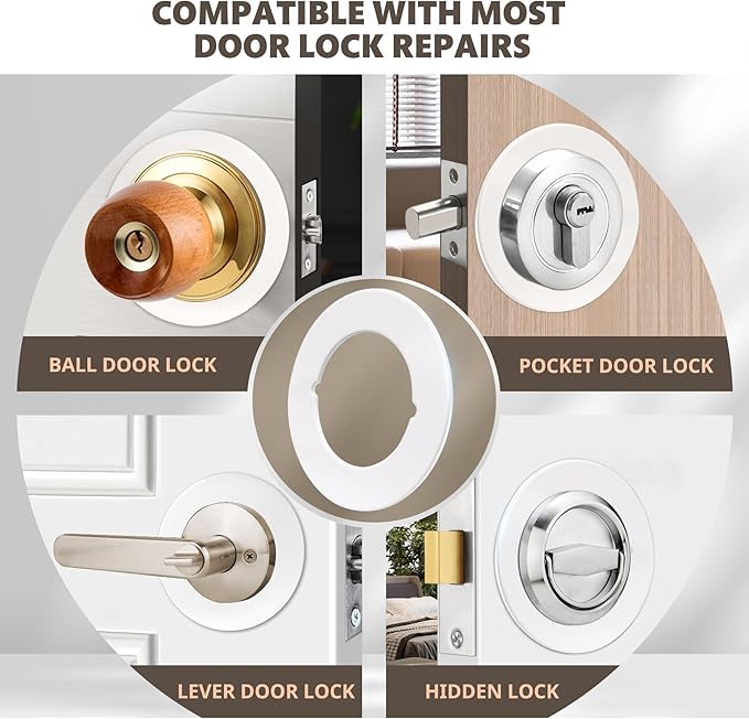 1 Pcs Upgraded Door Knob Plates with Double-Sided Tape –Thick Stainless Steel Scar Plates for Deadbolts & Knobs, Durable Door Lock Hole Covers for Fixing Loose Knobs and Damaged Areas(White)-BubblyBeeBaby