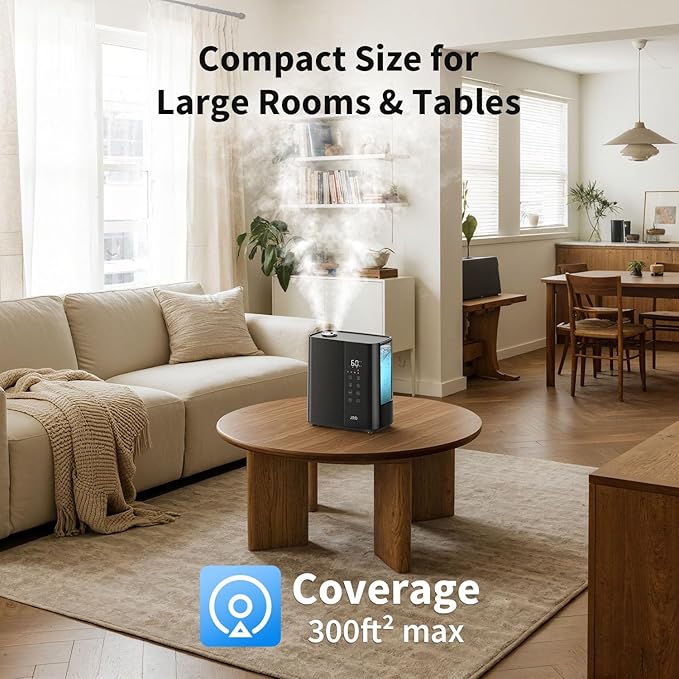 JRD Smart Humidifiers for Bedroom, 5L Warm & Cool Mist Ultrasonic Air Humidifier for Large Room Home Indoor, 50Hrs Quiet Runtime for Baby, Plants, Remote Control, Auto Humidity Sensor, 12H Timer-BubblyBeeBaby