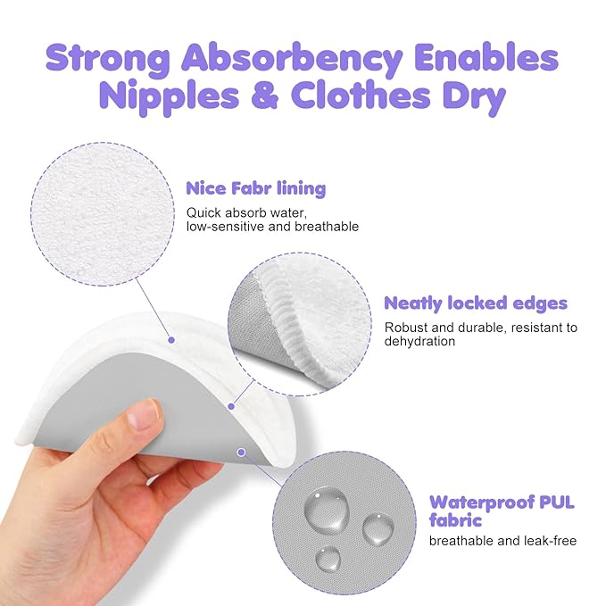 14 PCS Reusable Breast Pads for Breastfeeding – Washable Nursing Pads, Reusable Nursing Pads with Wash & Carry Bags, 4.7 Inch-BubblyBeeBaby