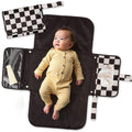 Tiny Twinkle Portable Diaper Changing Pad-Foldable Waterproof Changing Mat&Portable Changing Pad for Travel,Baby Changing Station with Smart Wipes Pocket&Storage (Black Checkers)