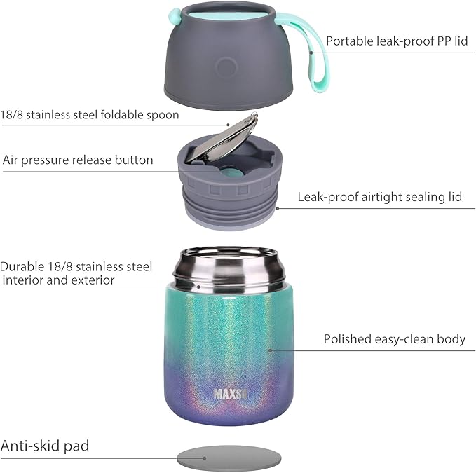 Insulated Thermo Soup Jar for Kids & Adults, 17 oz Stainless Steel Thermal Food Container with Spoon, Triple Layer Insulation (Rainbow)-BubblyBeeBaby