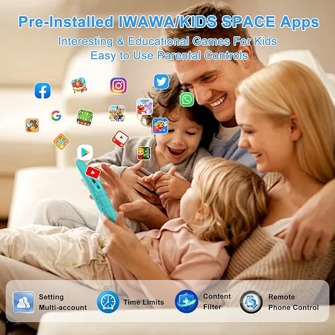 2025 Kids Tablet 10 inch Android 14 Tablets for Kid Octa-Core, 20GB+128GB (TF 1TB), Toddler Tablet with Shockproof Case, 2.4G+5G WiFi 6, Parental Control, Face Unlocked, Split Screen, BT5.0 (Green)-BubblyBeeBaby