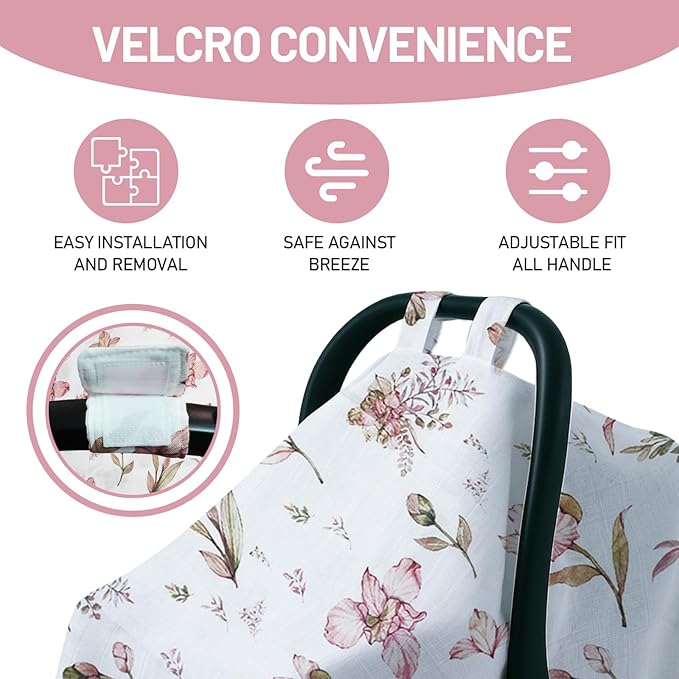 80S Muslin Car Seat Cover for Babies - Soft & Breathable Infant Carrier Canopy, Lightweight Sunshade for Summer, Universal Fit for Baby Boys & Girls-BubblyBeeBaby