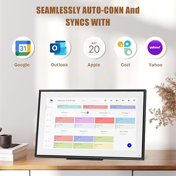 15.6 inch Wall Planner Digital Calendar Electronic Calendar Chore Chart,2025 Smart Touchscreen Full HD Interactive Display for Family Schedules,Wall/Desk Mountable for Seamless Scheduling/Organizing-BubblyBeeBaby