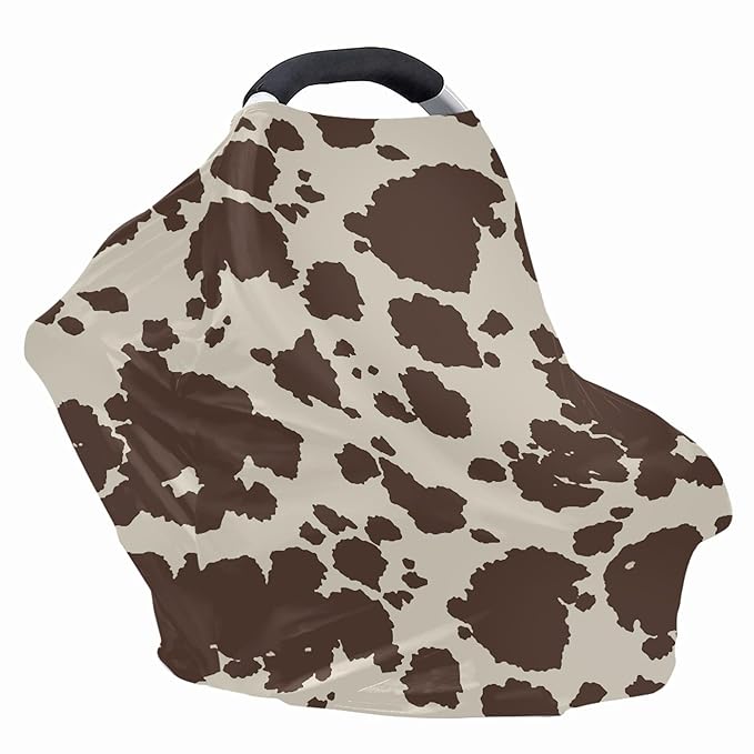Binienty Baby Car Seat Covers Nursing Cover Soft Stretch Breastfeeding Scarf, Animal Brown Cow Stripe Print, Baby Infants Canopies-BubblyBeeBaby